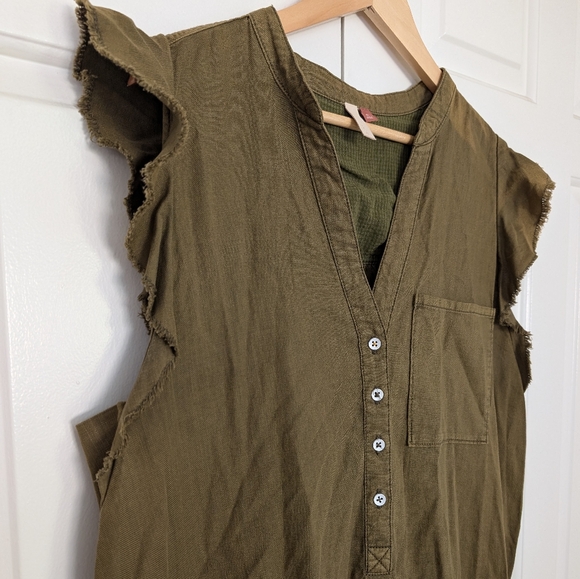 Anthropologie Pilcro Button Down Ruffle Dress in Green - Picture 10 of 15